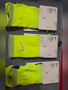 Lot Of 3 Nike Spark Neon Yellow Runnkng Dri-Fit Socks 1 Crew 2 No Show